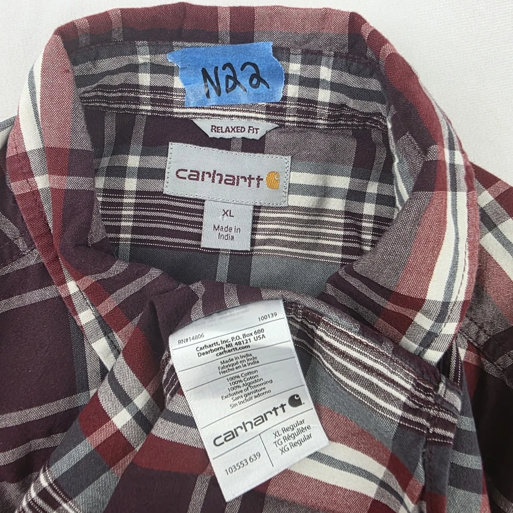 Men's Carhartt Relaxed Fit Button Down Plaid Shirt - XL Red and White N22 - Picture 4 of 4
